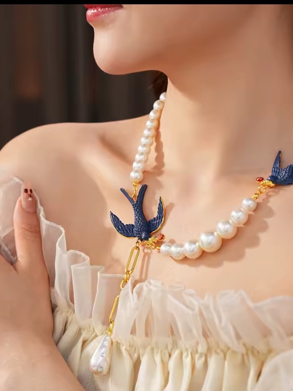 Vintage Etoile Swallow Pearl Lariat Necklace - Picture 3 of 4